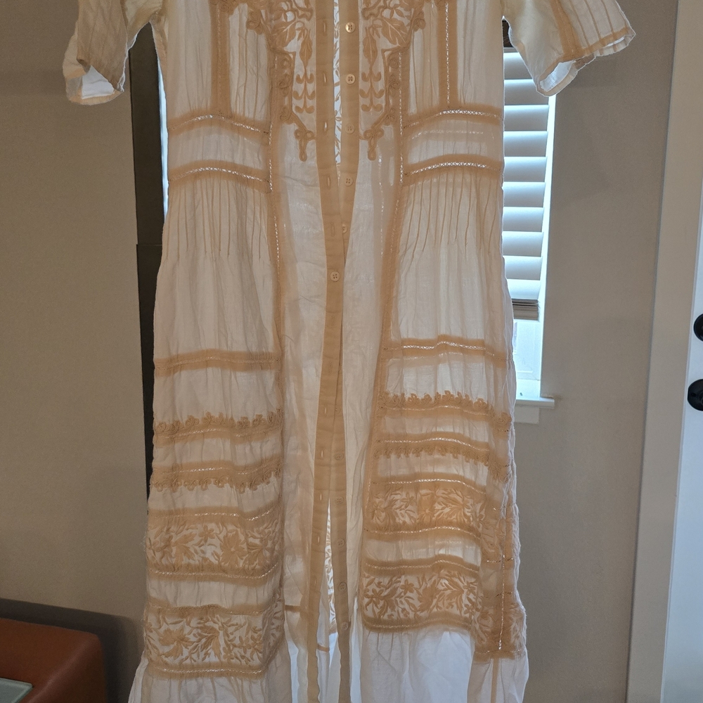 LoveShackFancy Cream Mesh Button-Up - image 1